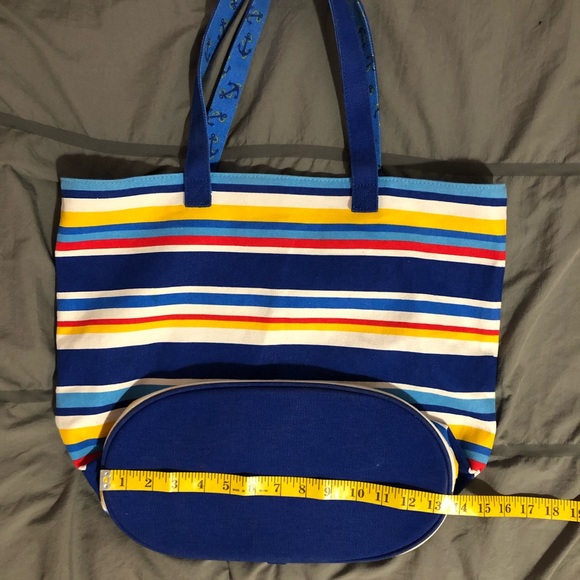 Punctuate Canvas Tote Beach Bag Stripes Anchors Primary Colors NICE - Picture 7 of 9